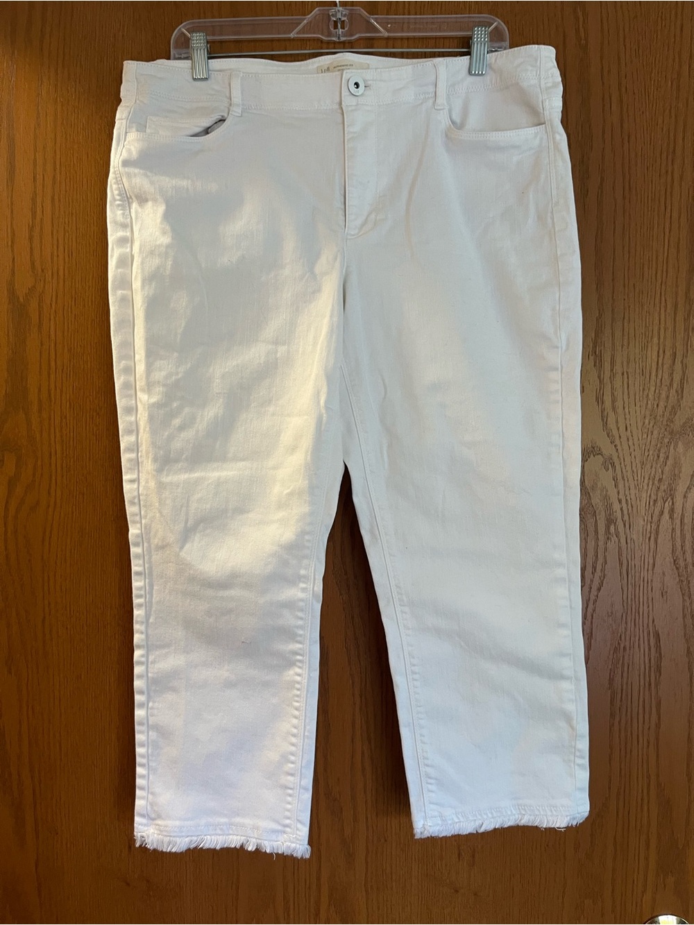 J. Jill Authentic Fit Cropped White Denim Jeans Frayed Hem Size 14